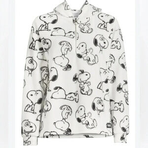 Peanuts‎ Snoopy Fleece 1/4 Zip Hoodie Junior Allover Print Sweatshirt Medium EUC